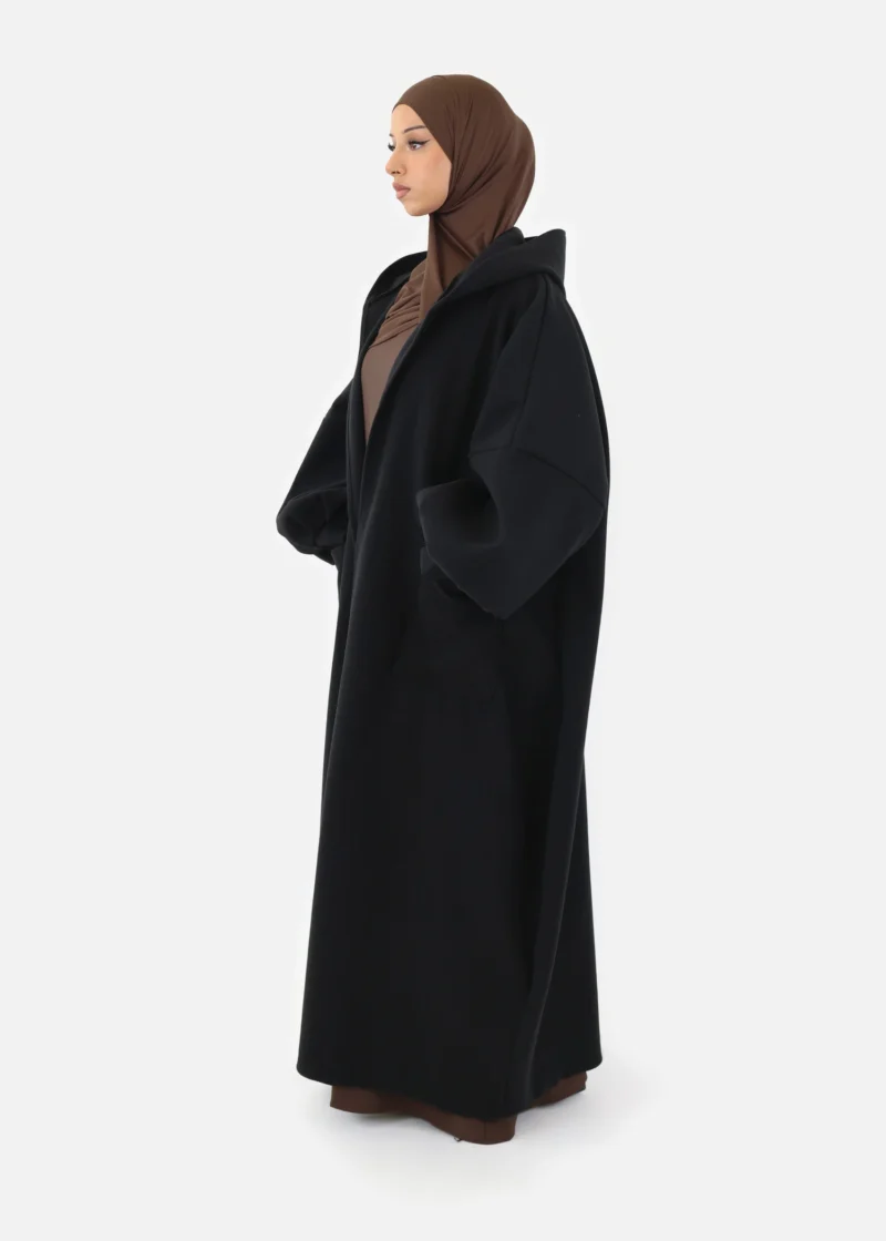 Oversized Hooded Kimono Coat - Black - Image 4