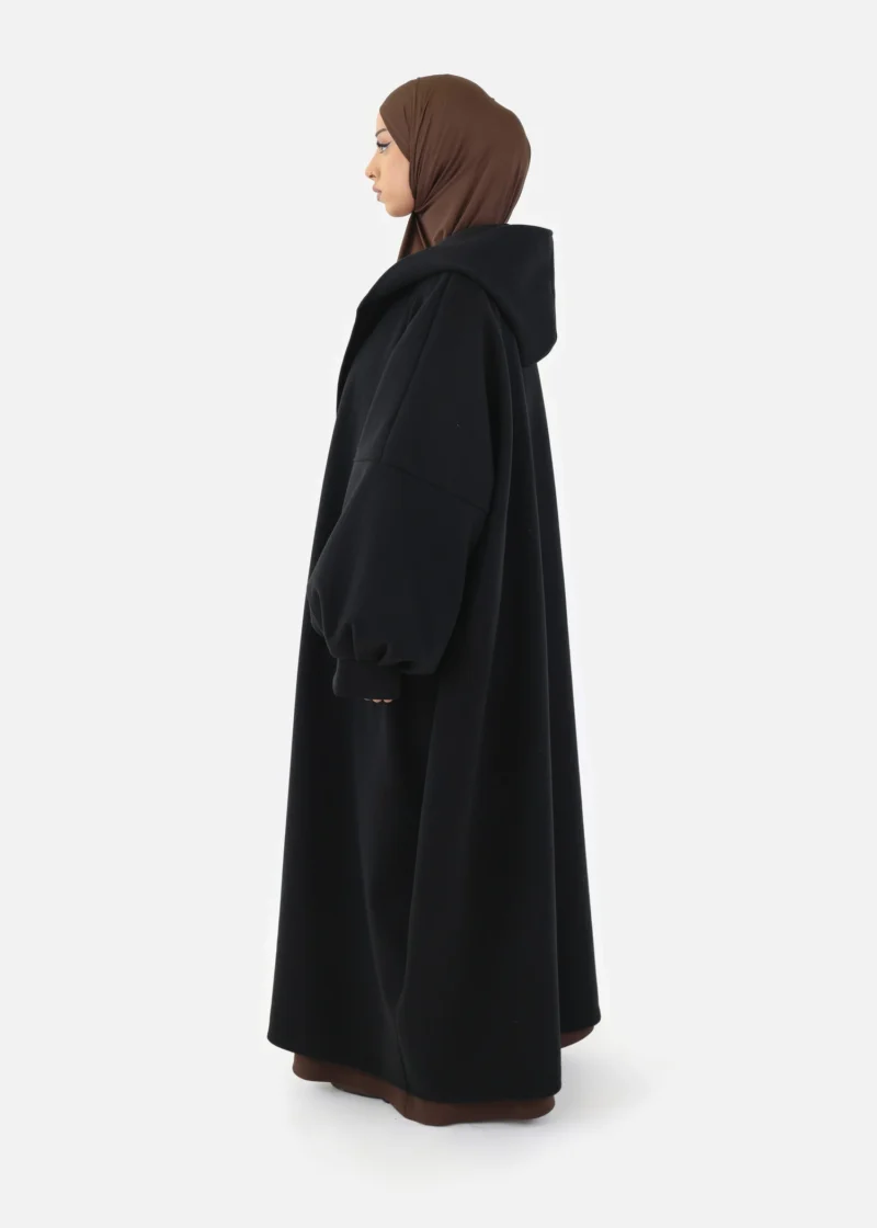 Oversized Hooded Kimono Coat - Black - Image 3