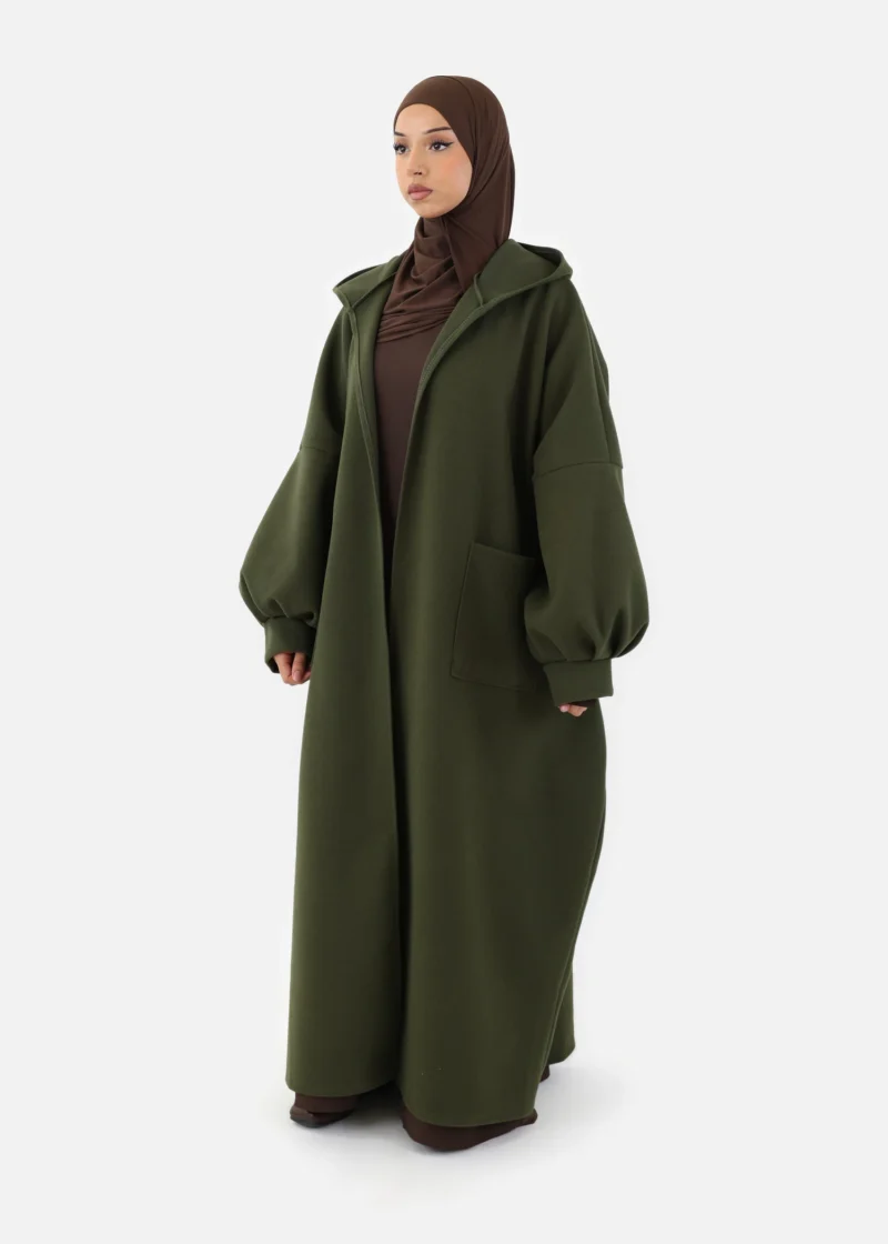 Oversized Hooded Kimono Coat - Khaki - Image 5