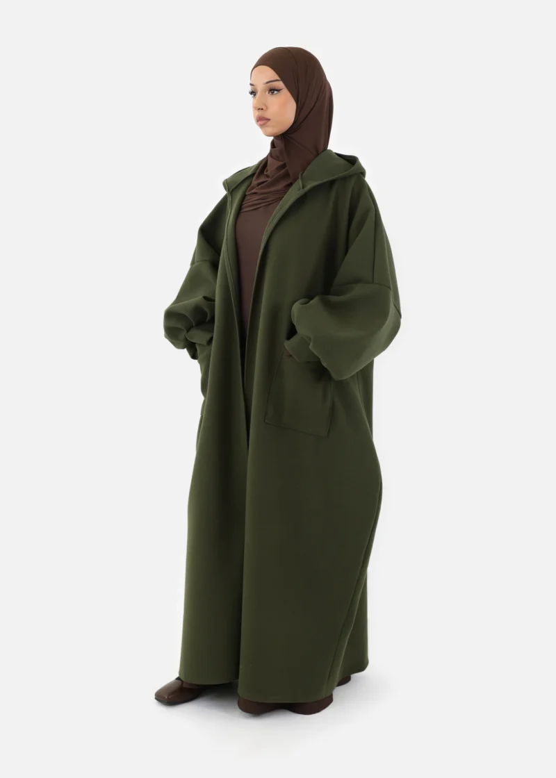 Oversized Hooded Kimono Coat - Khaki - Image 4