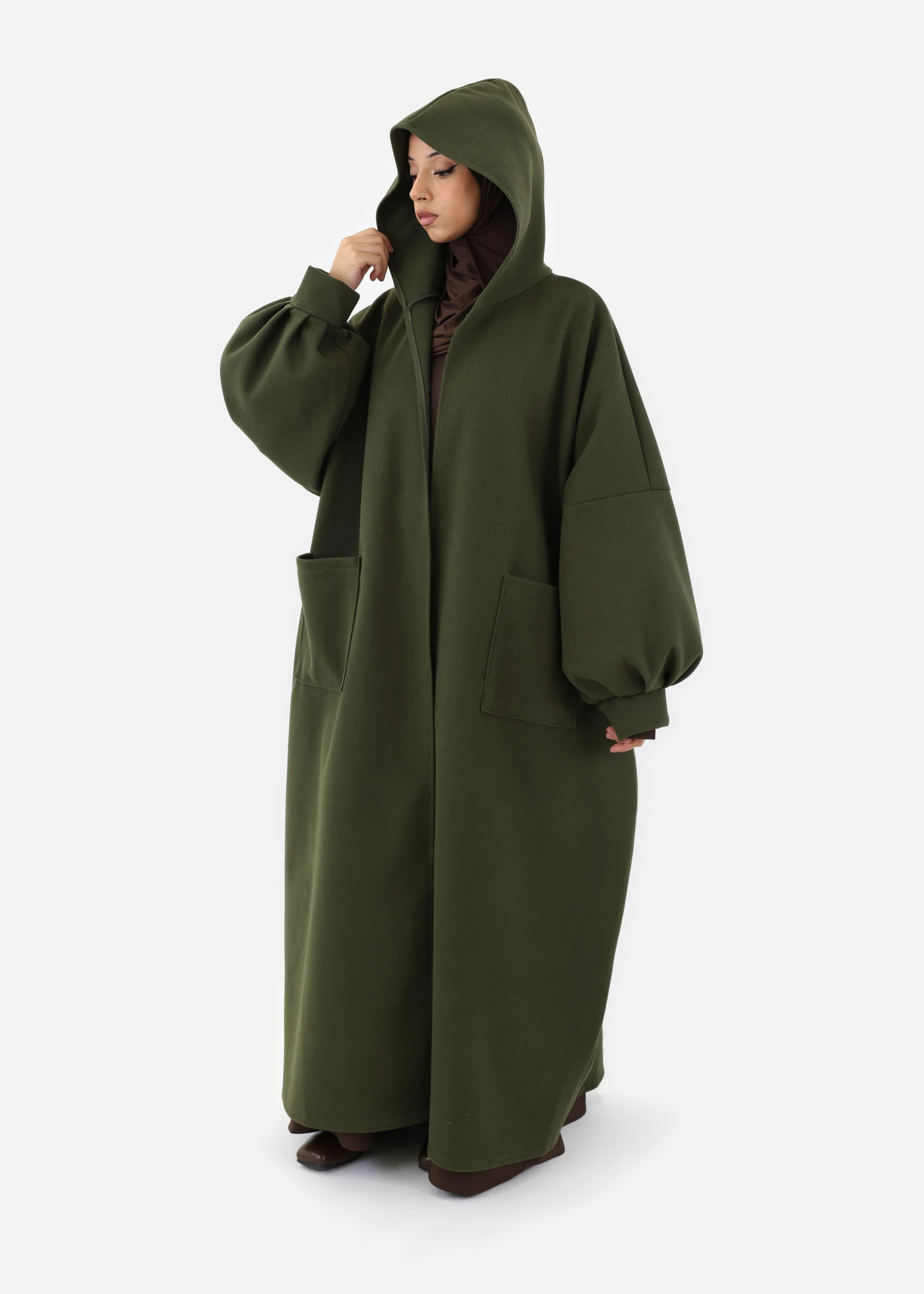 Oversized Hooded Kimono Coat - Khaki