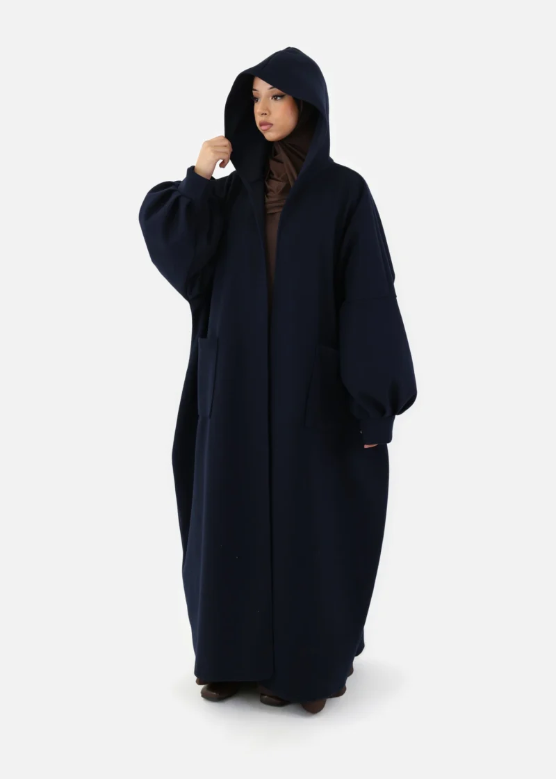 Oversized Hooded Kimono Coat - Navy