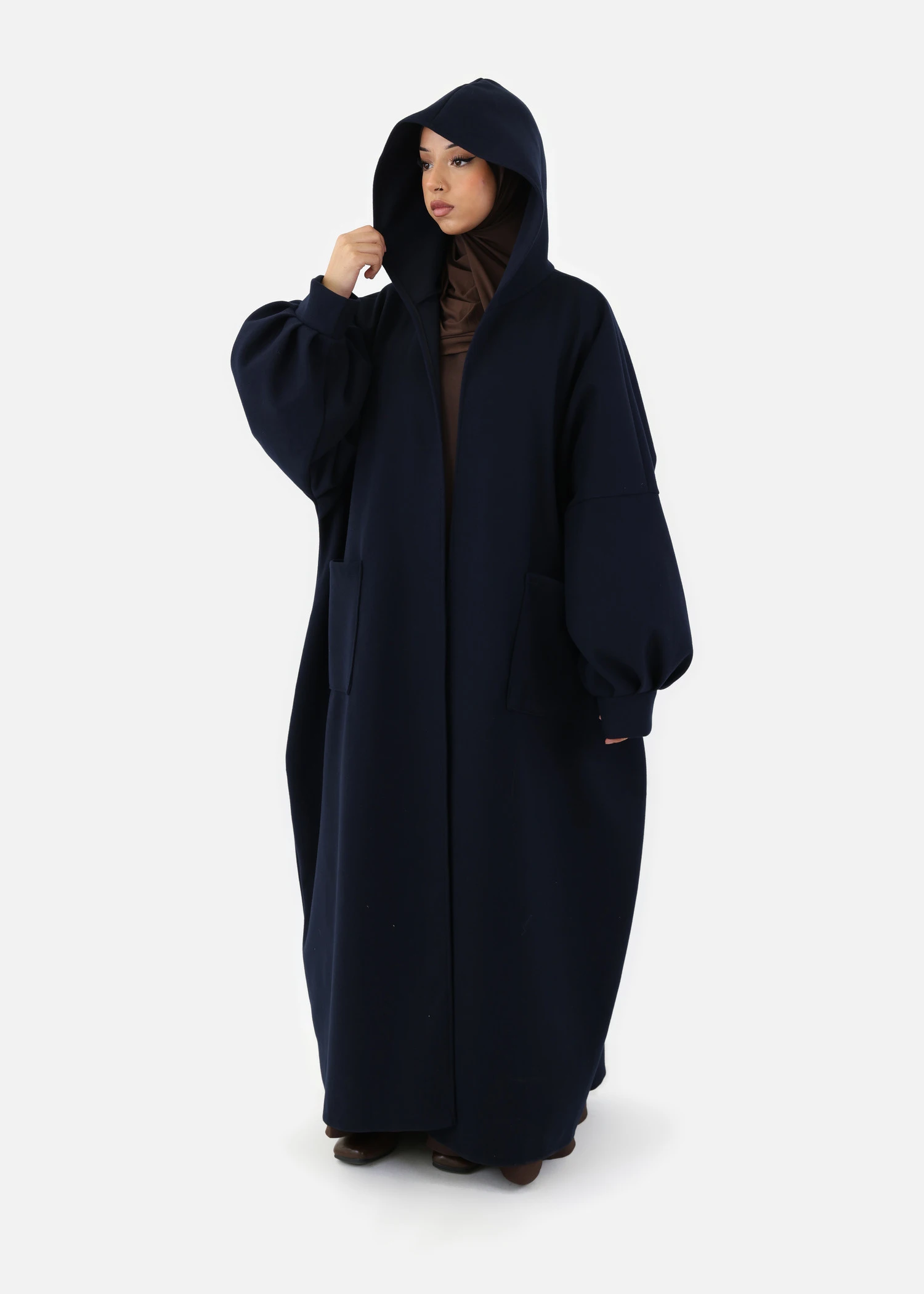 Oversized Hooded Kimono Coat - Navy