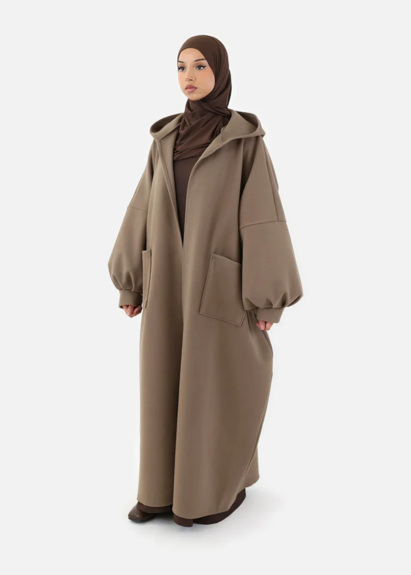 Oversized Hooded Kimono Coat - Taupe - Image 7