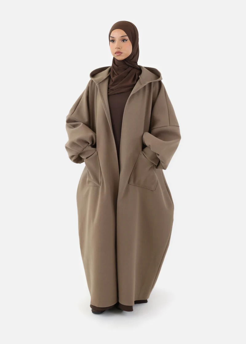 Oversized Hooded Kimono Coat - Taupe - Image 6