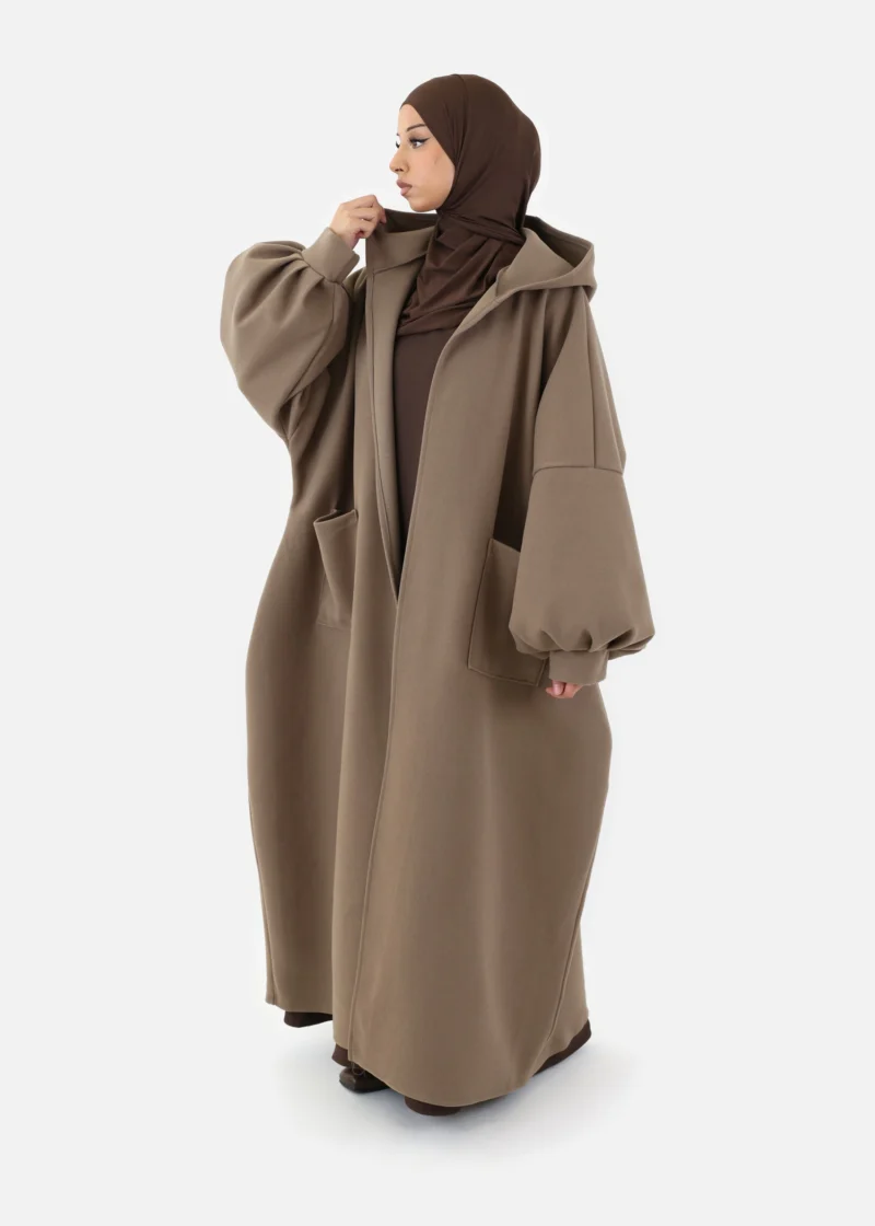 Oversized Hooded Kimono Coat - Taupe - Image 5