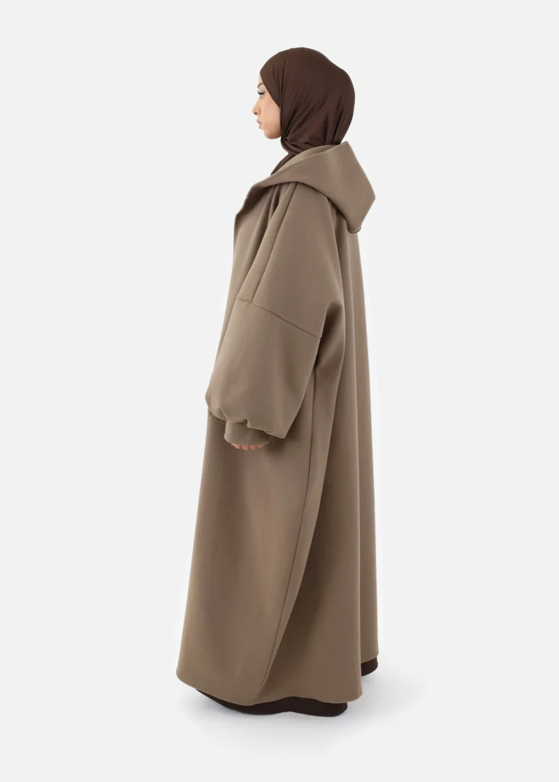 Oversized Hooded Kimono Coat - Taupe - Image 4