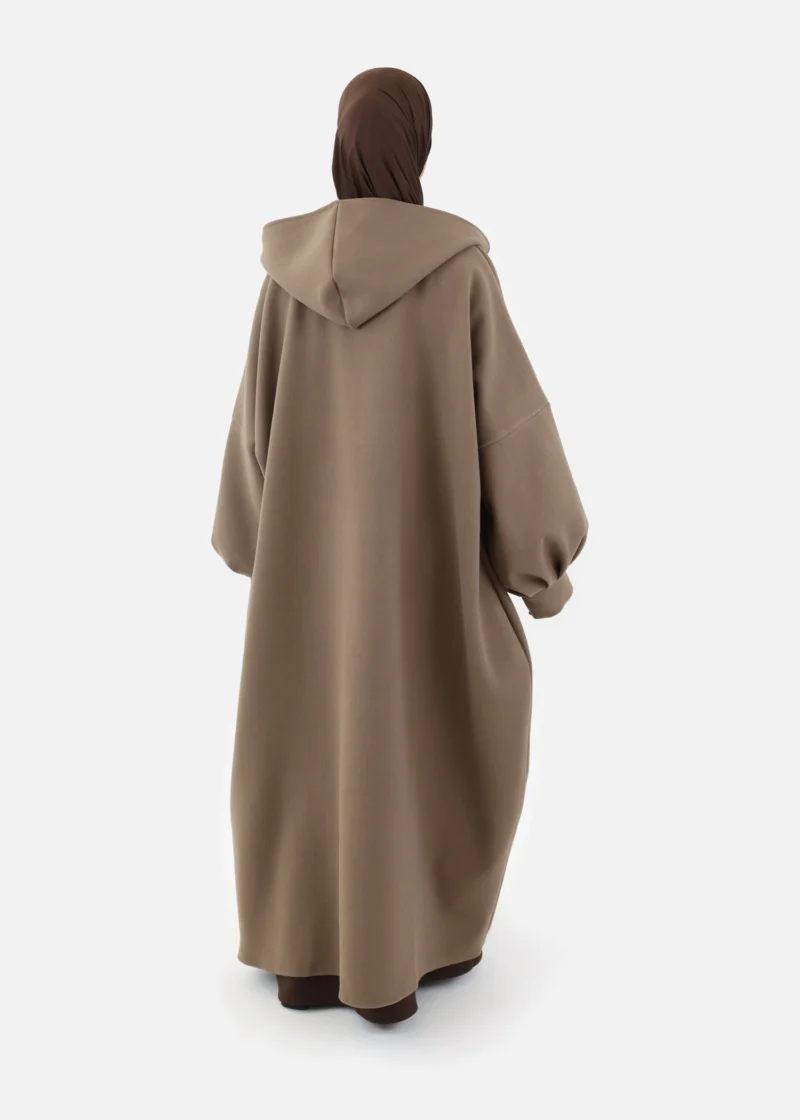 Oversized Hooded Kimono Coat - Taupe - Image 3