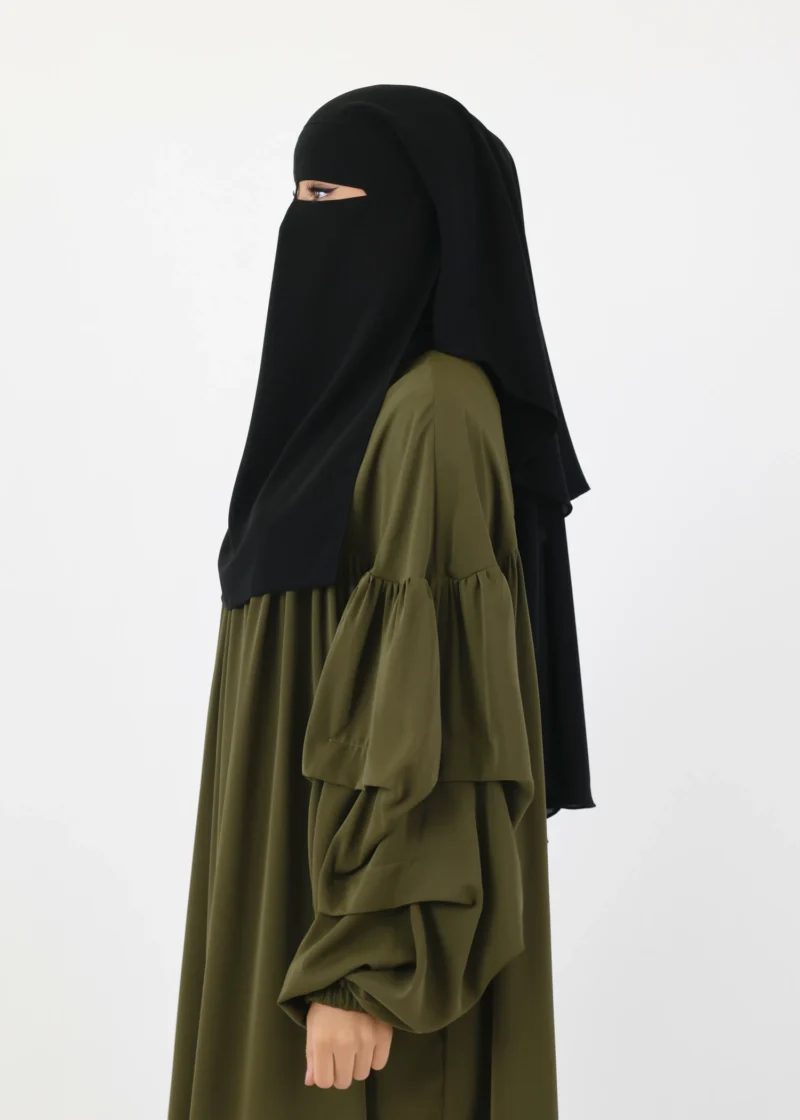 2 Layer Niqab with Nose String – Short Rounded - Black - Image 3