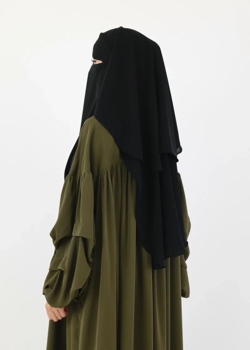Alternative view of 2 Layer Niqab with Nose String – Short Rounded - Black