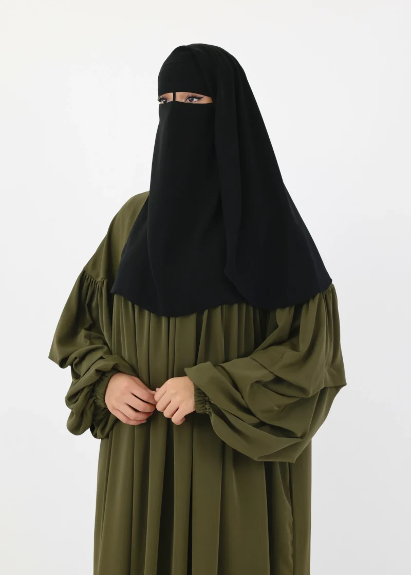 2 Layer Niqab with Nose String – Short Rounded - Black