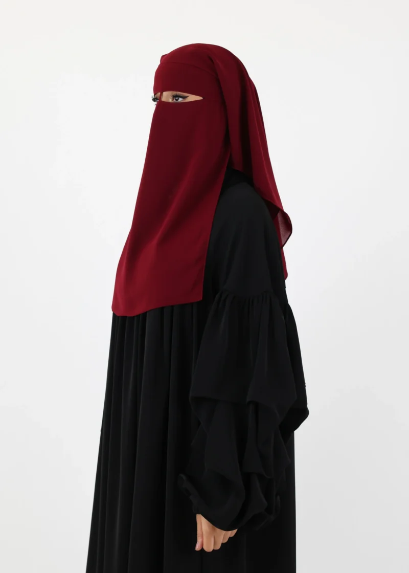 2 Layer Niqab with Nose String – Short Rounded - Burgundy - Image 3