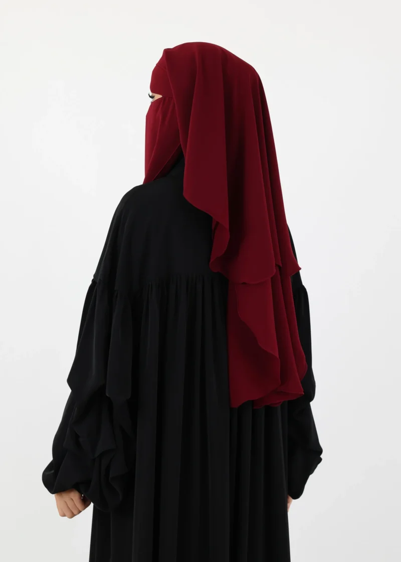 Alternative view of 2 Layer Niqab with Nose String – Short Rounded - Burgundy