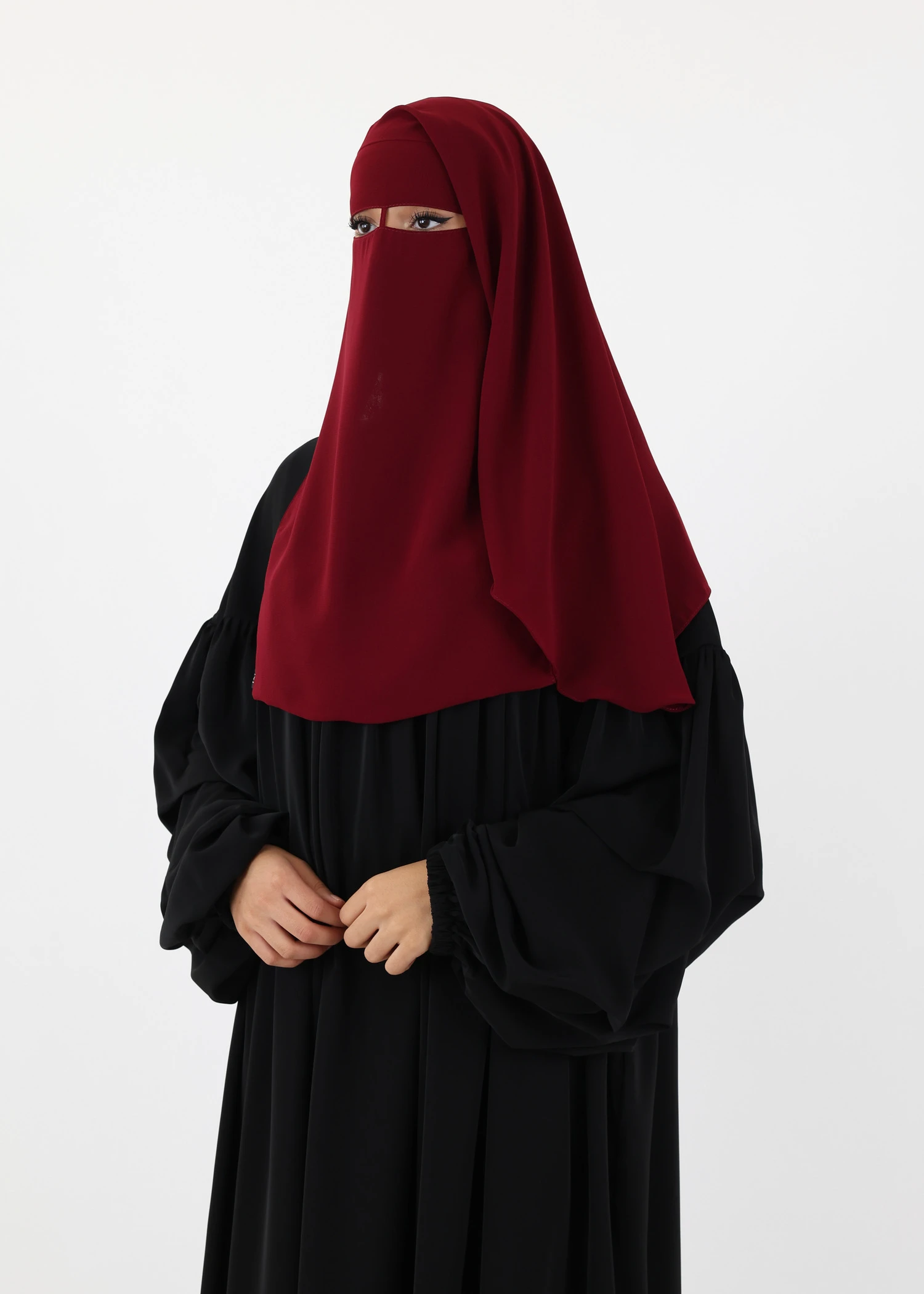 2 Layer Niqab with Nose String – Short Rounded - Burgundy