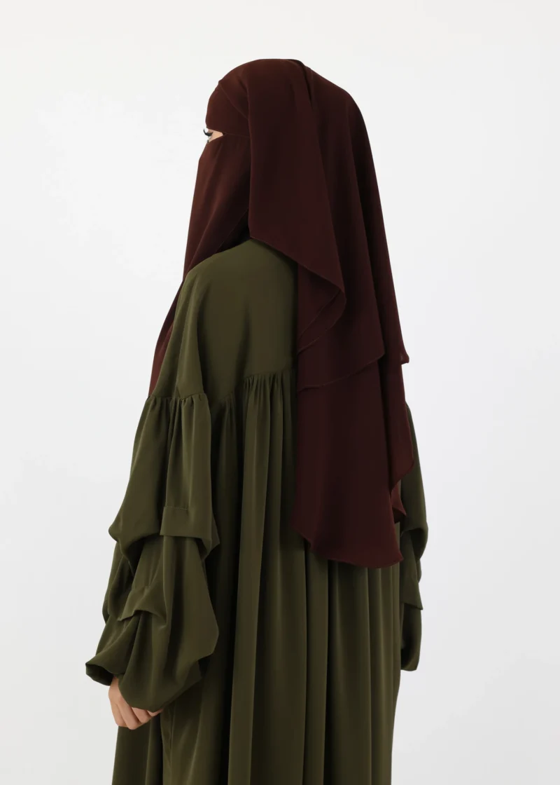 Alternative view of 2 Layer Niqab with Nose String – Short Rounded - Coffee