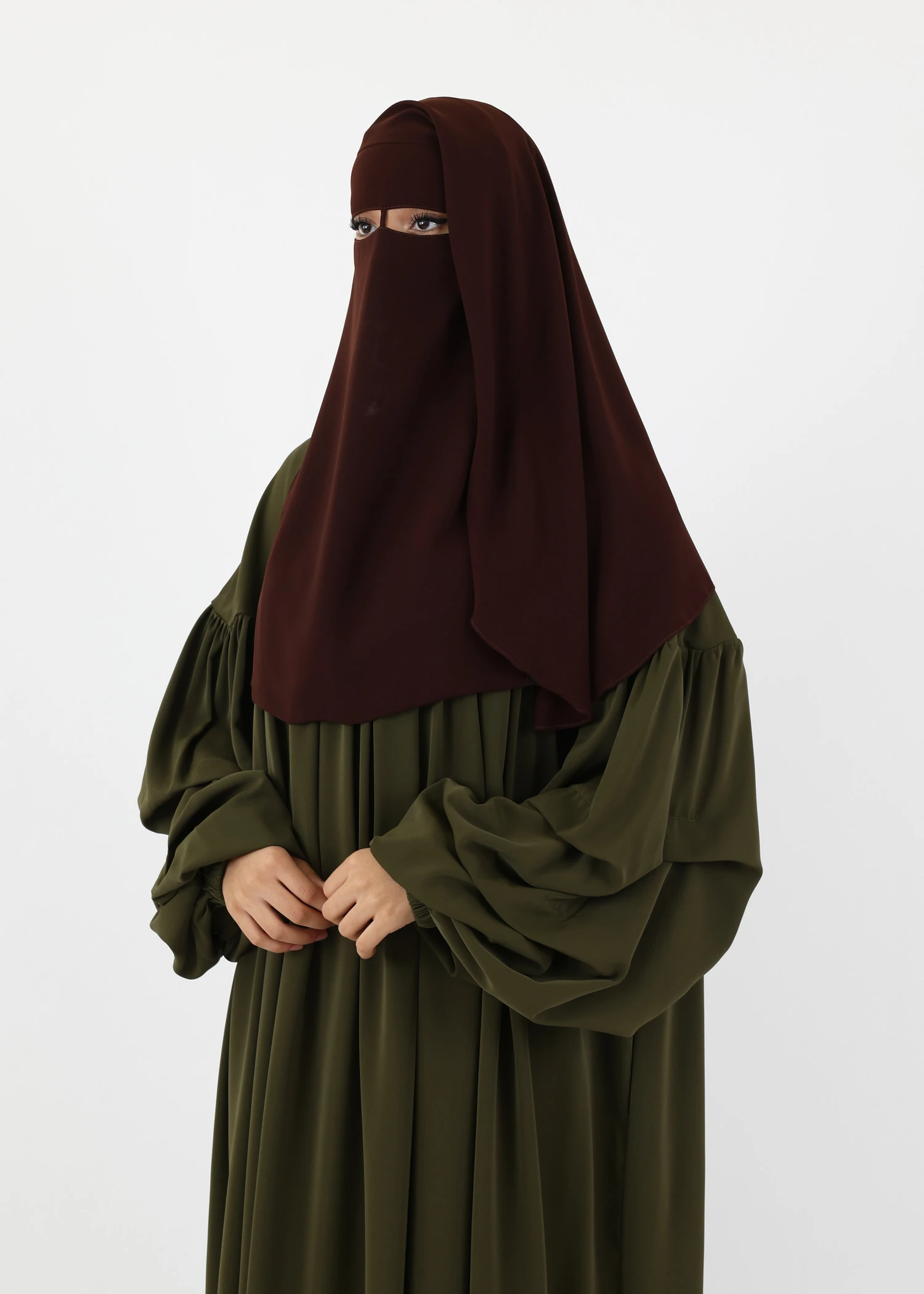 2 Layer Niqab with Nose String – Short Rounded - Coffee