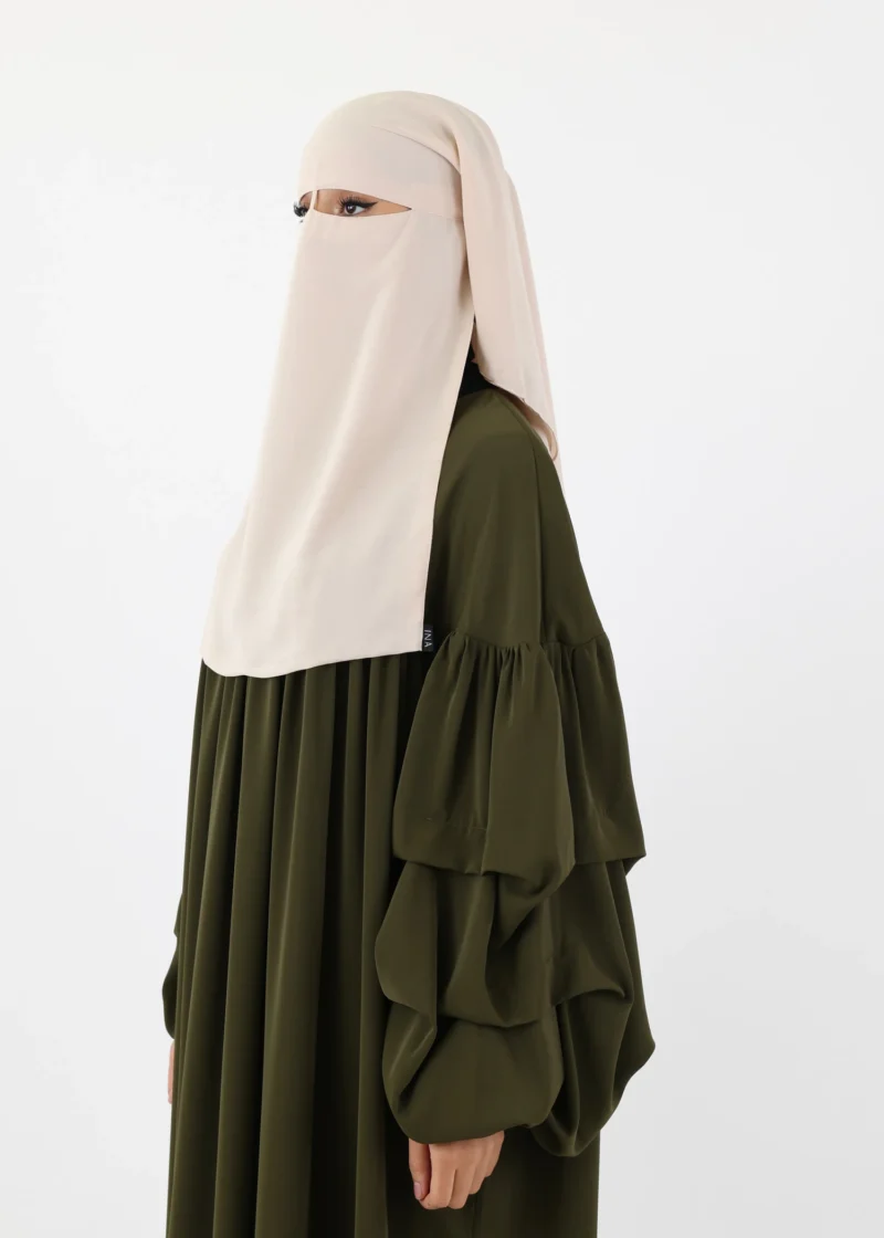 2 Layer Niqab with Nose String – Short Rounded - Cream Beige - Image 3
