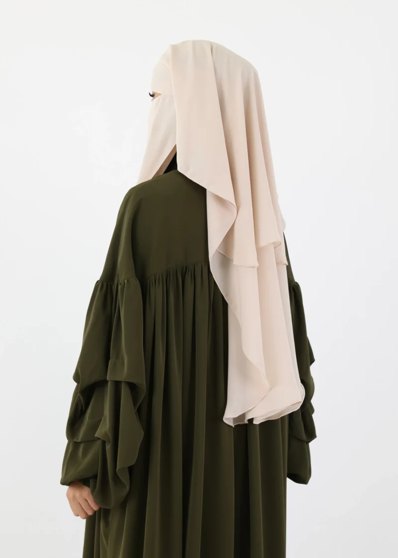 Alternative view of 2 Layer Niqab with Nose String – Short Rounded - Cream Beige