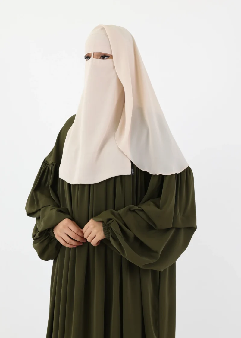 2 Layer Niqab with Nose String – Short Rounded - Cream Beige
