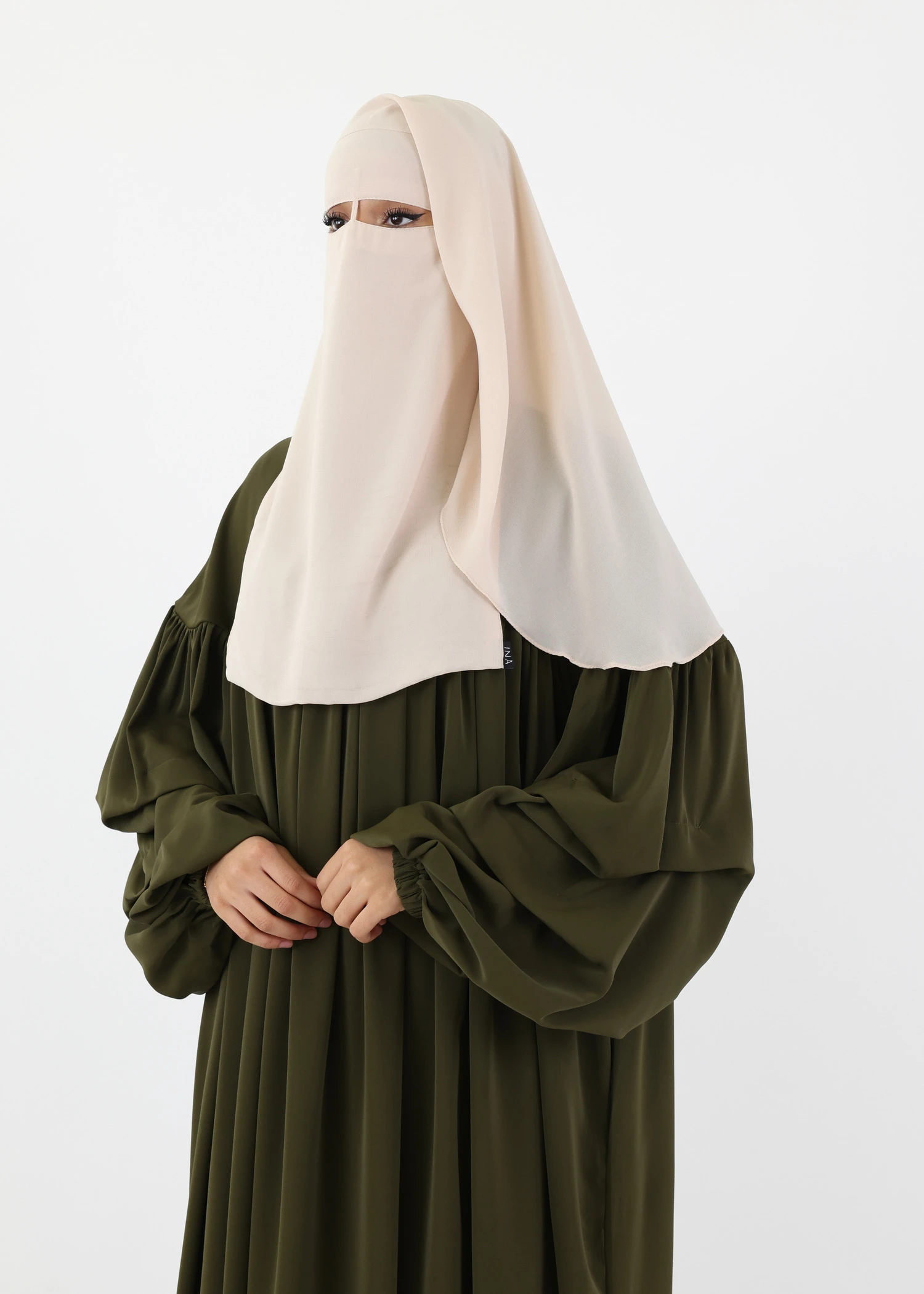 2 Layer Niqab with Nose String – Short Rounded - Cream Beige