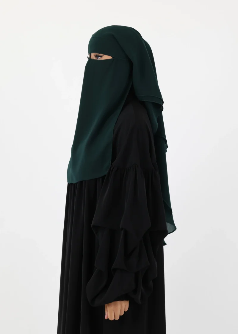 2 Layer Niqab with Nose String – Short Rounded - Dark Green - Image 3