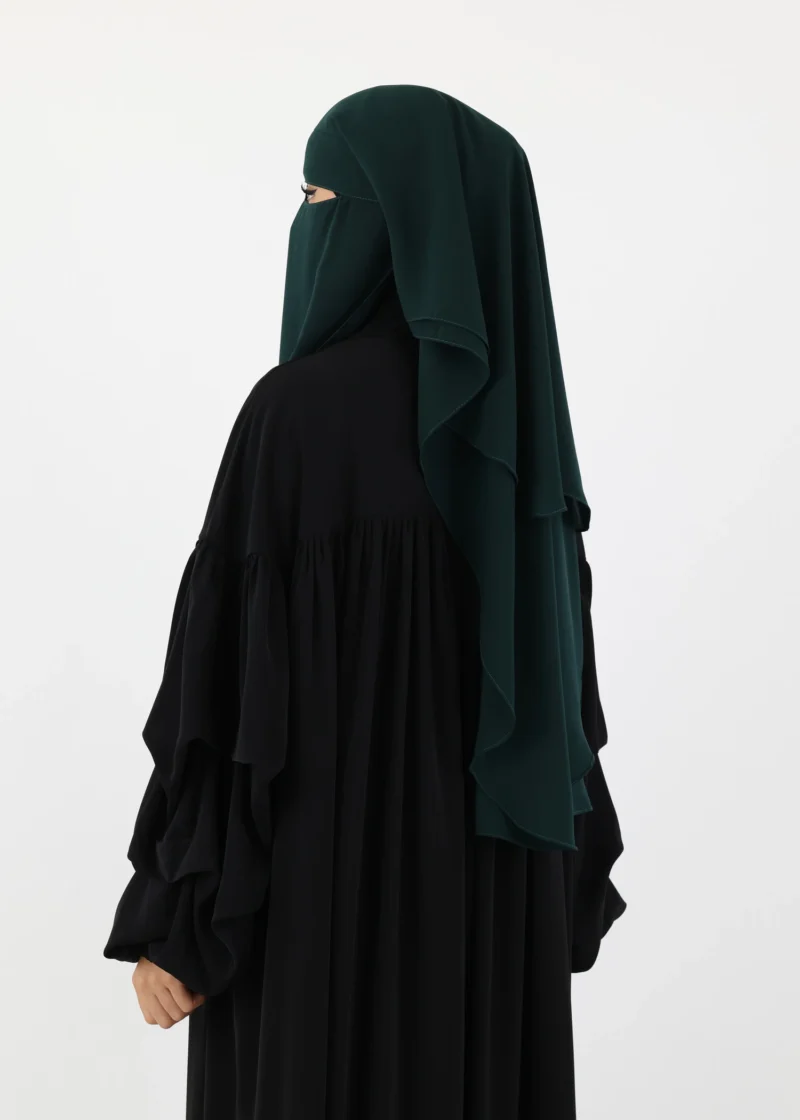 Alternative view of 2 Layer Niqab with Nose String – Short Rounded - Dark Green