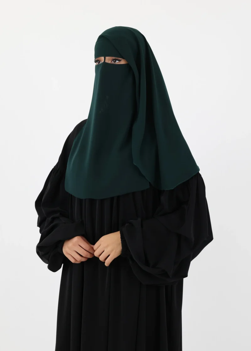 2 Layer Niqab with Nose String – Short Rounded - Dark Green