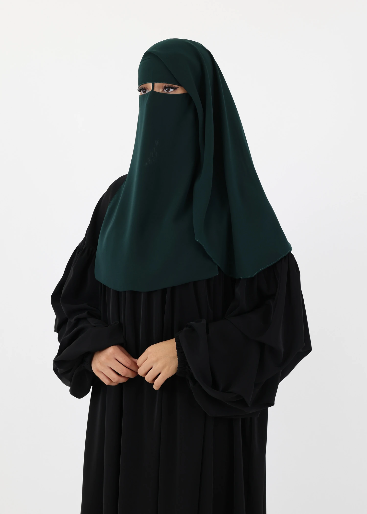 2 Layer Niqab with Nose String – Short Rounded - Dark Green