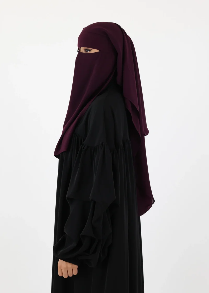 2 Layer Niqab with Nose String – Short Rounded - Dark Purple - Image 3