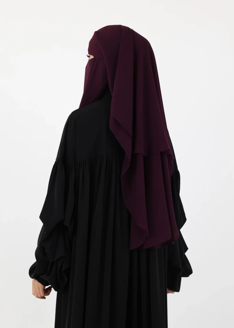Alternative view of 2 Layer Niqab with Nose String – Short Rounded - Dark Purple