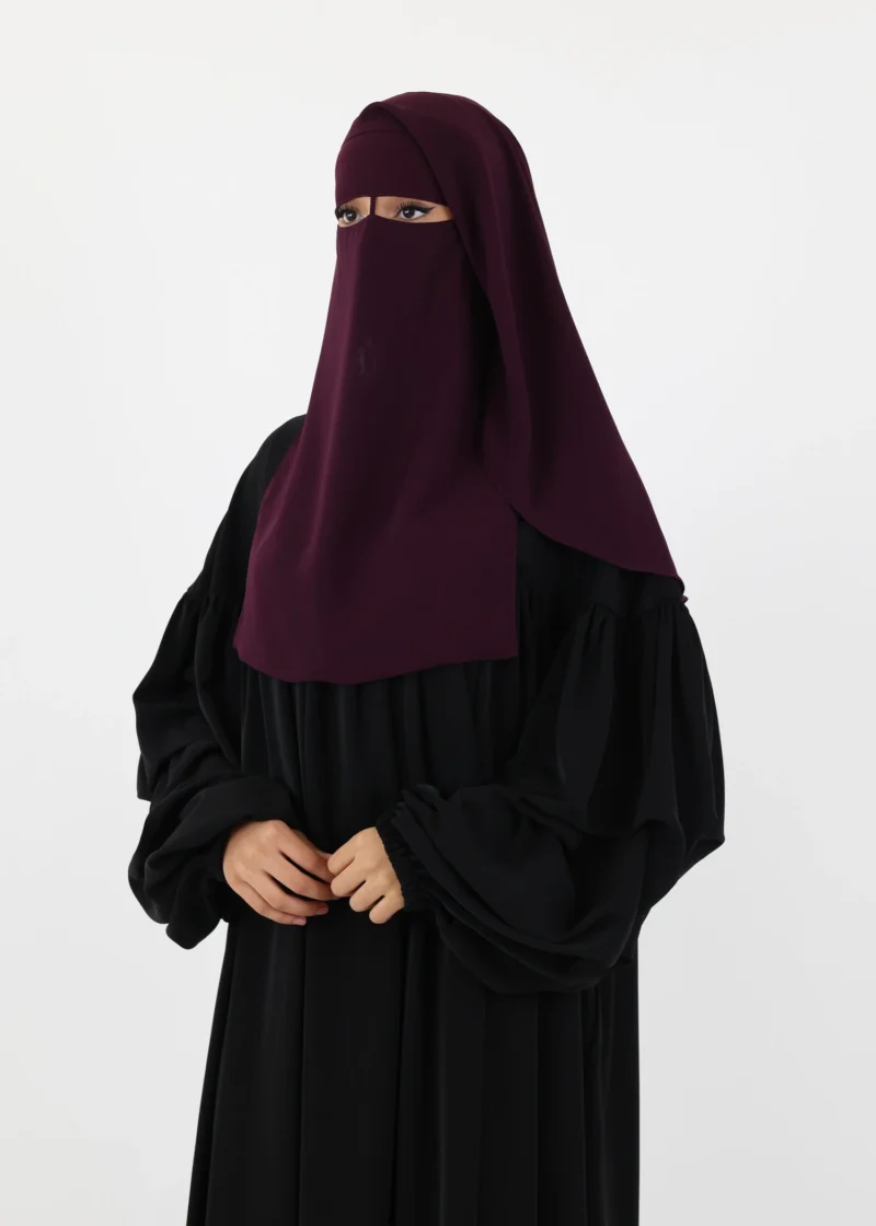 2 Layer Niqab with Nose String – Short Rounded - Dark Purple