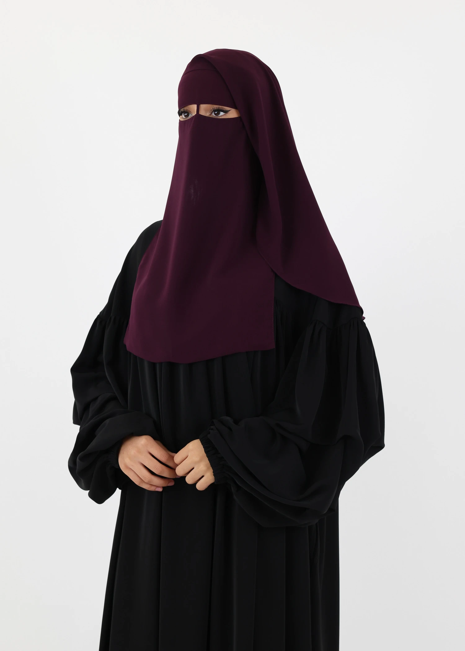 2 Layer Niqab with Nose String – Short Rounded - Dark Purple
