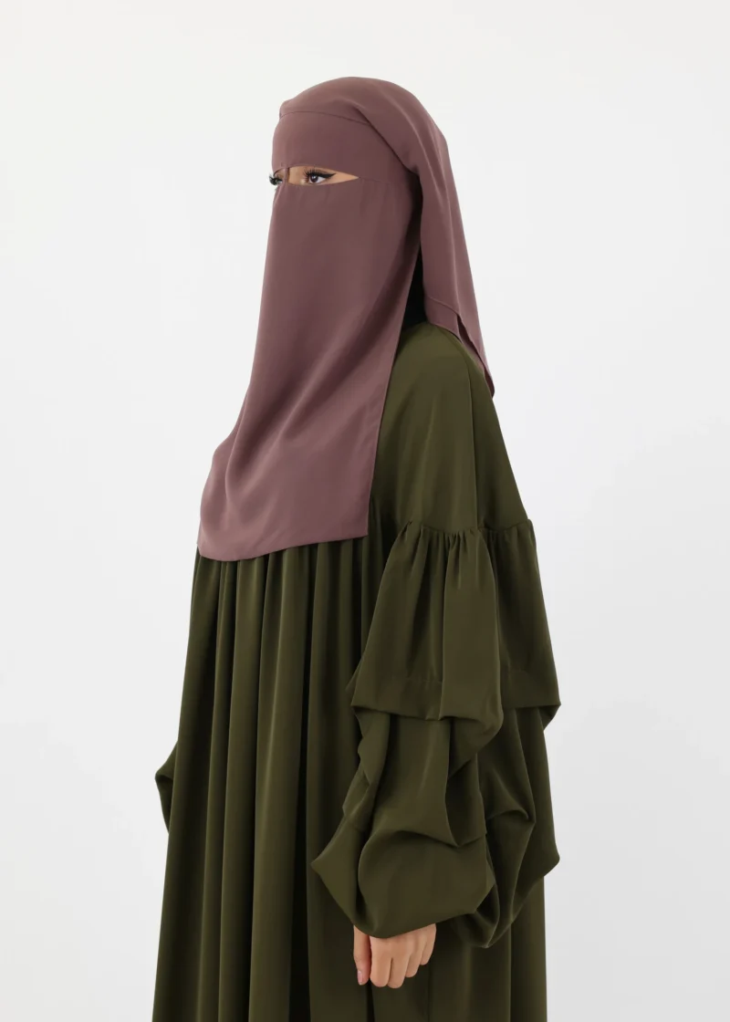 2 Layer Niqab with Nose String – Short Rounded - Dark Taupe - Image 3
