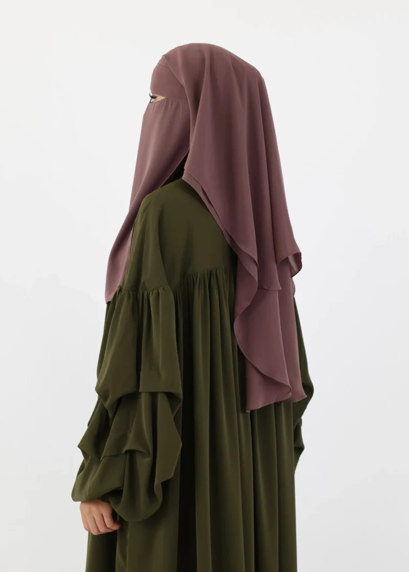 Alternative view of 2 Layer Niqab with Nose String – Short Rounded - Dark Taupe