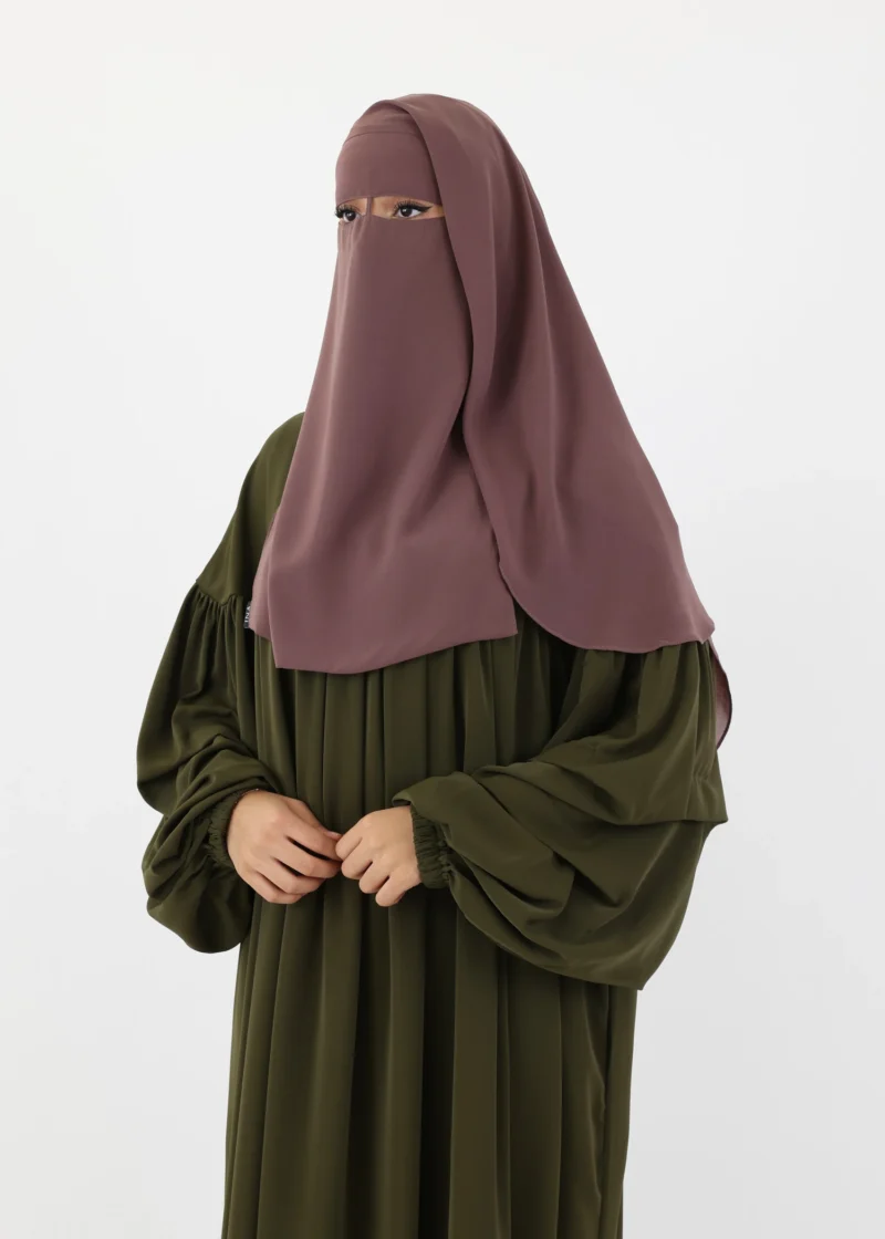 2 Layer Niqab with Nose String – Short Rounded - Dark Taupe