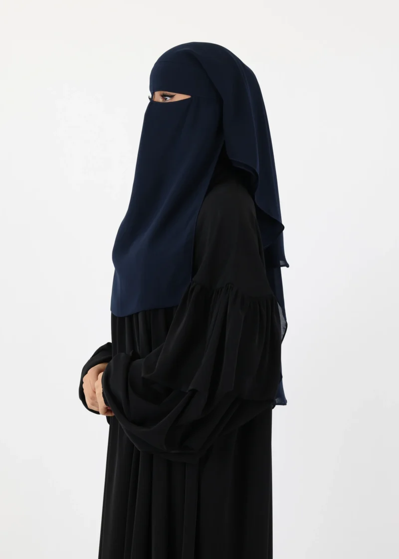 2 Layer Niqab with Nose String – Short Rounded - Navy - Image 3