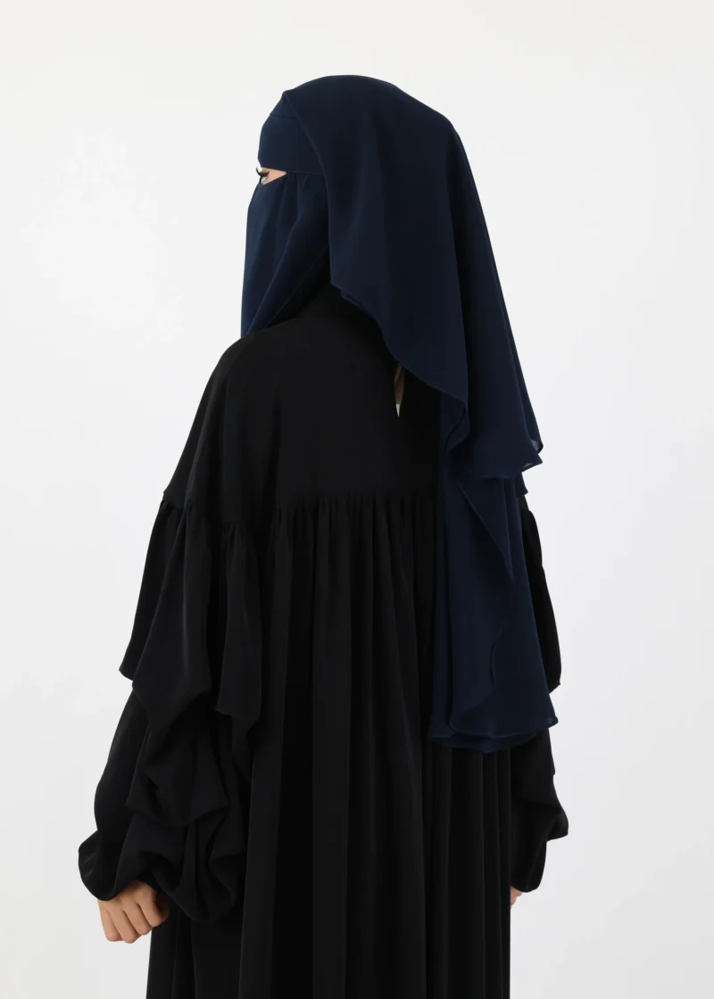Alternative view of 2 Layer Niqab with Nose String – Short Rounded - Navy
