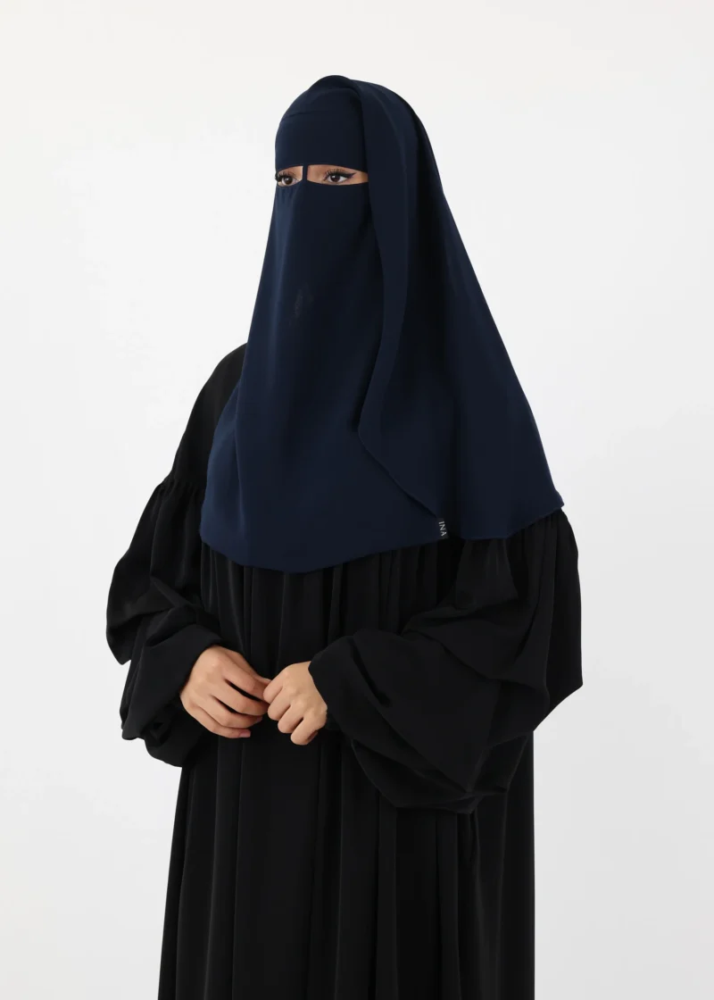 2 Layer Niqab with Nose String – Short Rounded - Navy