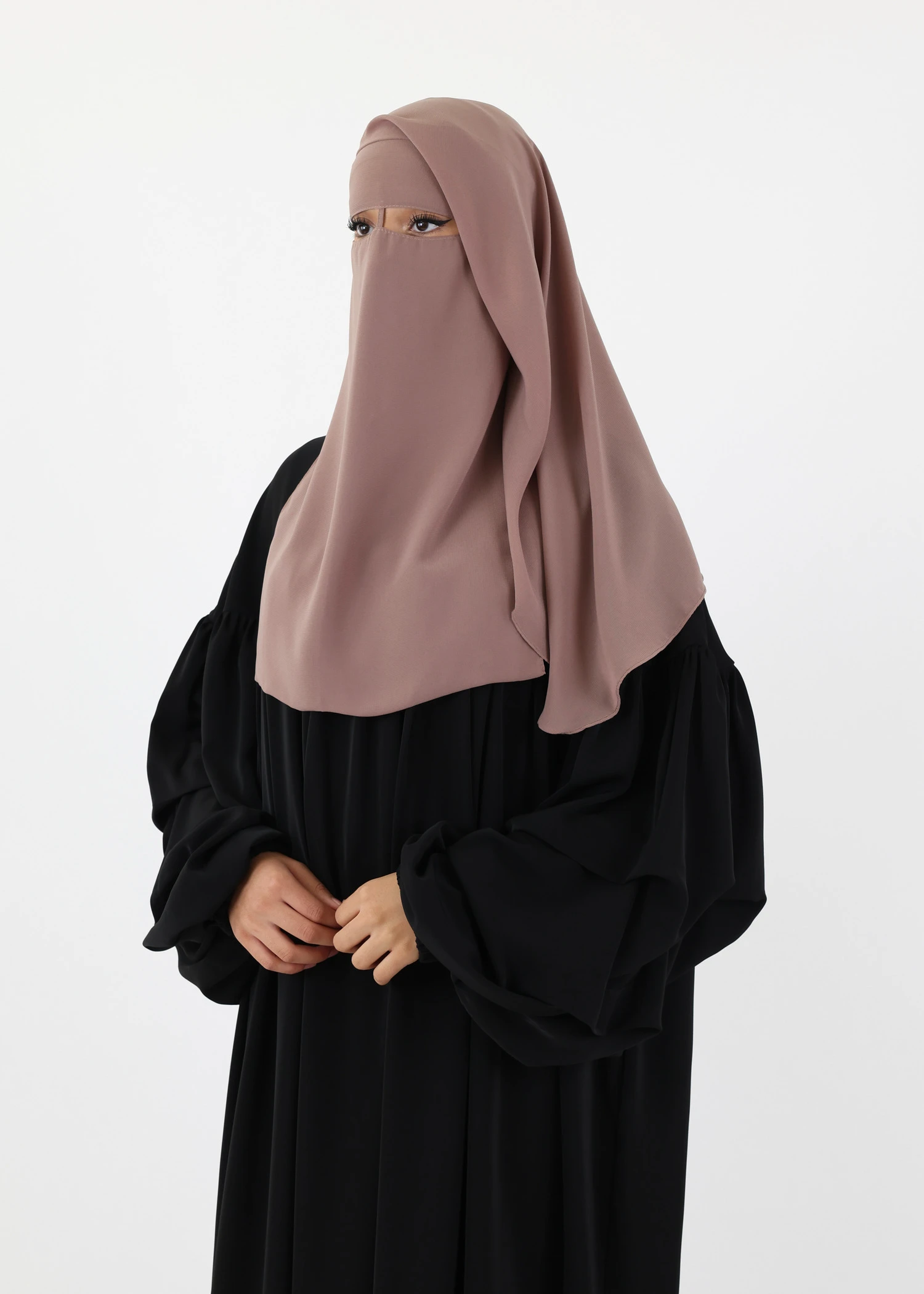 2 Layer Niqab with Nose String – Short Rounded - Soft Taupe