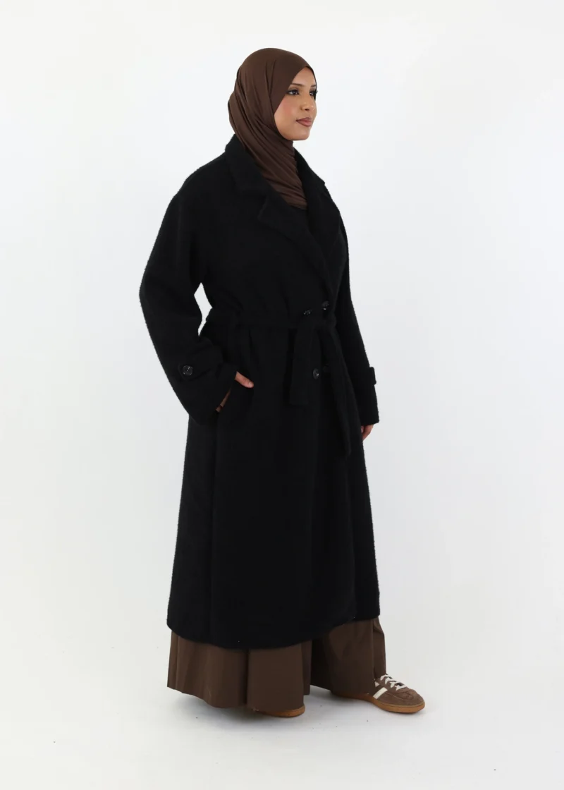 Textured Trench Coat - Black - Image 3