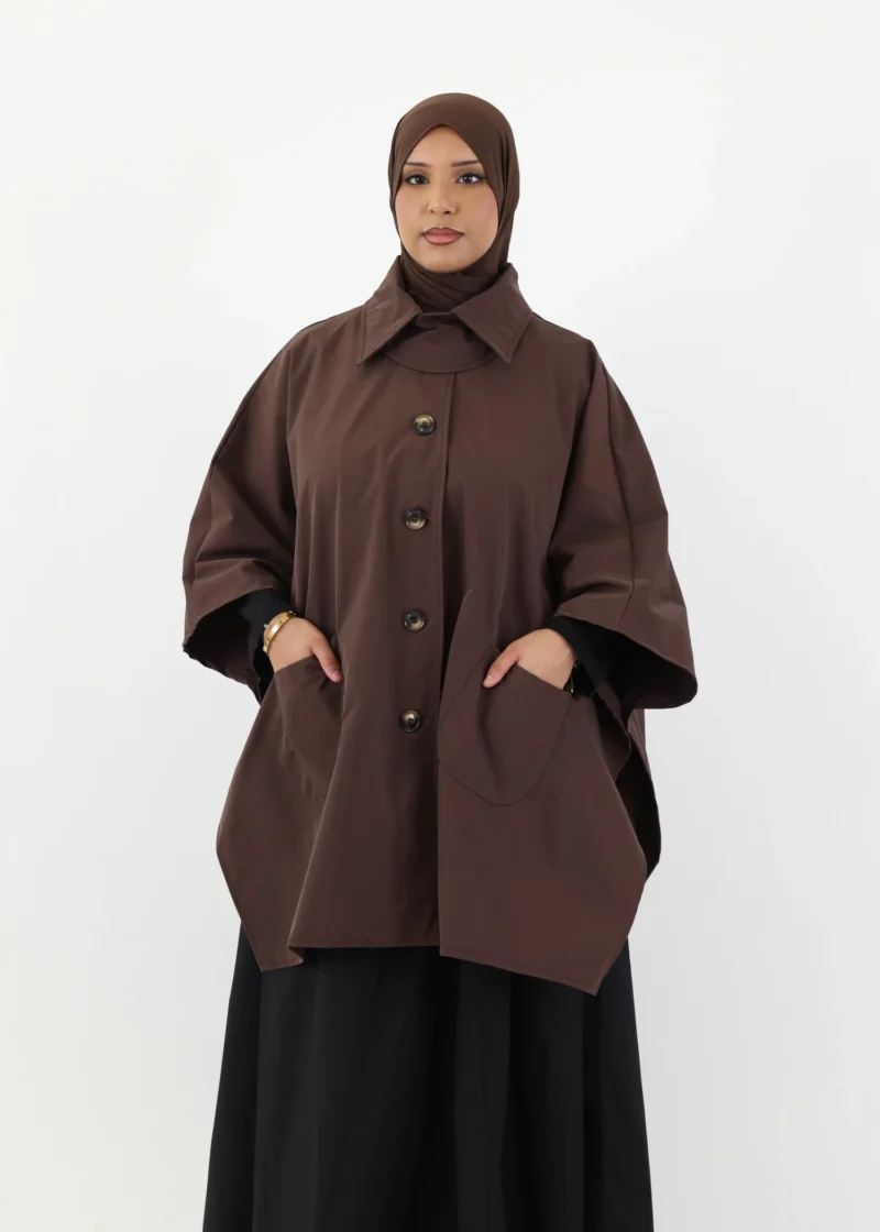 Water Resistant Button Up Poncho - Coffee - Image 4