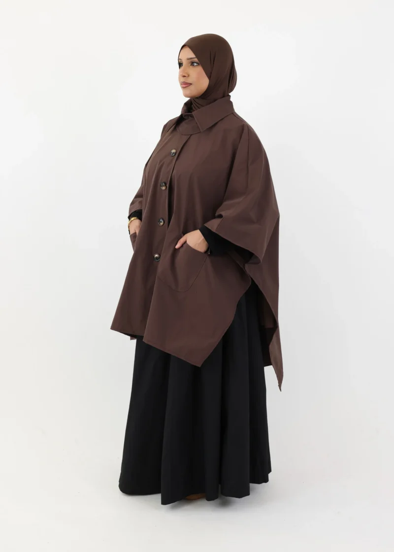 Water Resistant Button Up Poncho - Coffee - Image 5