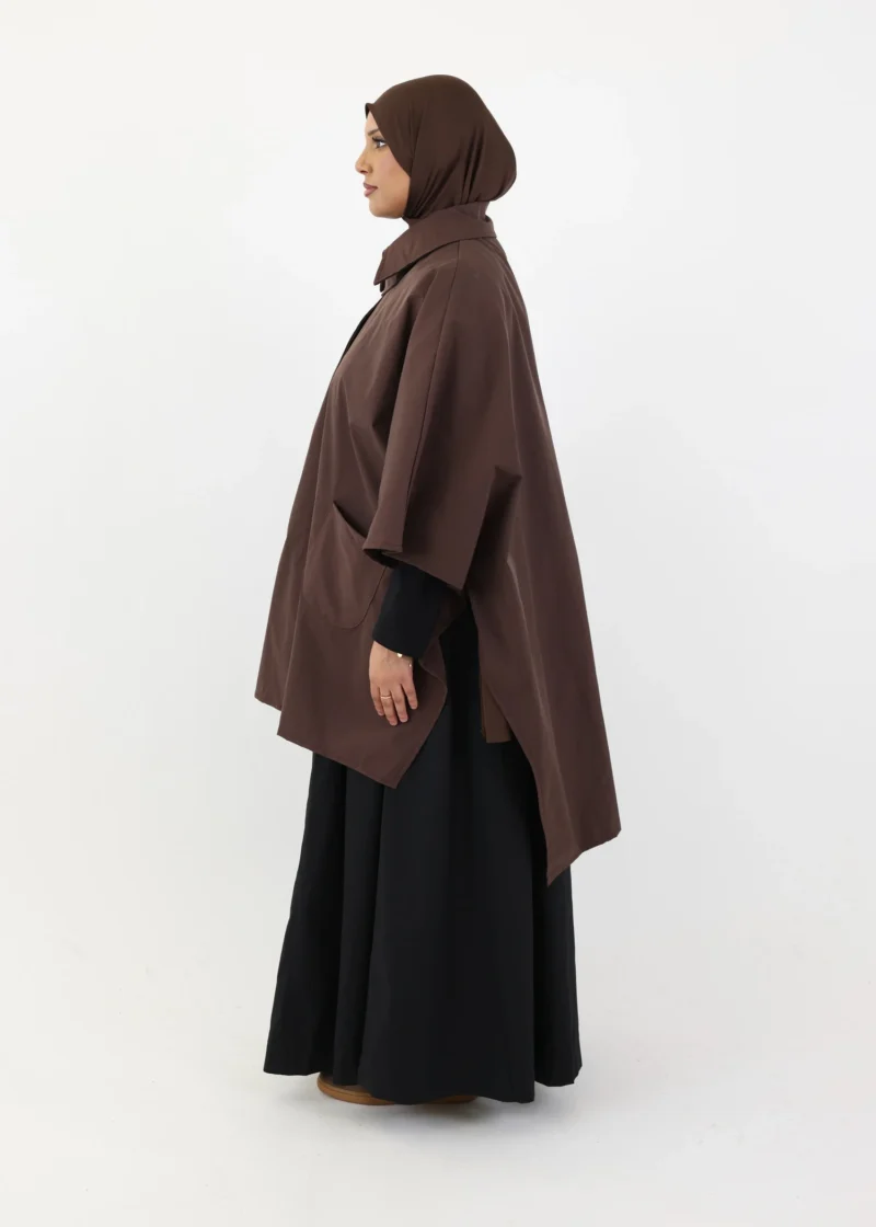 Water Resistant Button Up Poncho - Coffee - Image 6