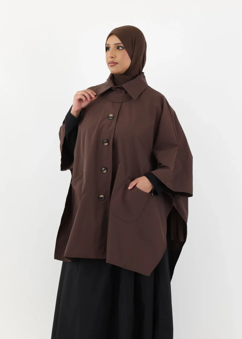 Water Resistant Button Up Poncho - Coffee