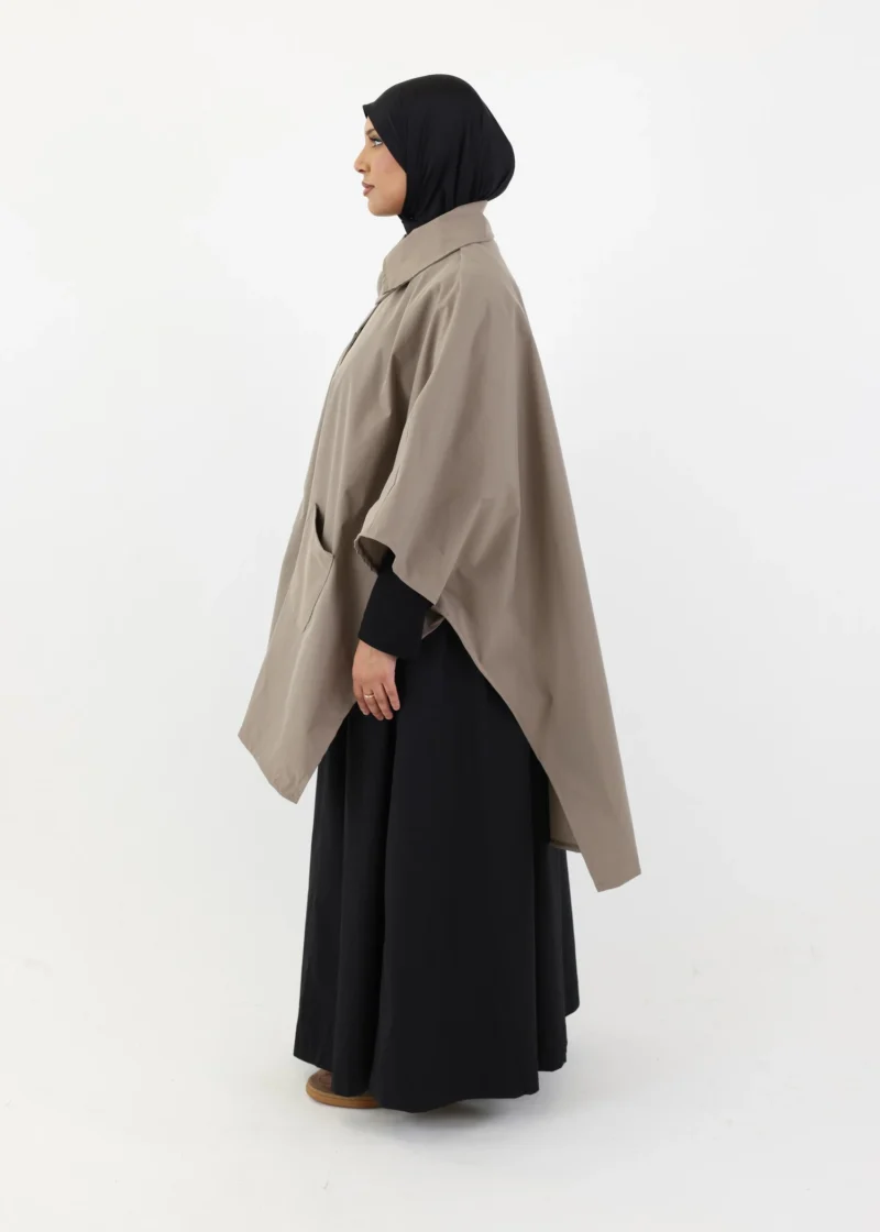 Water Resistant Button Up Poncho - Taupe - Image 4